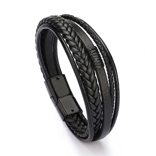 

bracelet men multilayer leather bangles magnetic-clasp cowhide braided multi layer wrap trendy bracelet armband