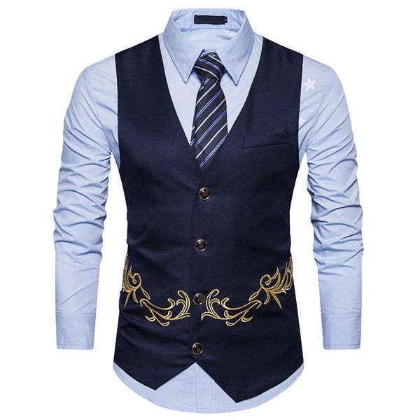 

drop shipping 2018 new casual men's sleeveless vest slim fashion embroidery vest