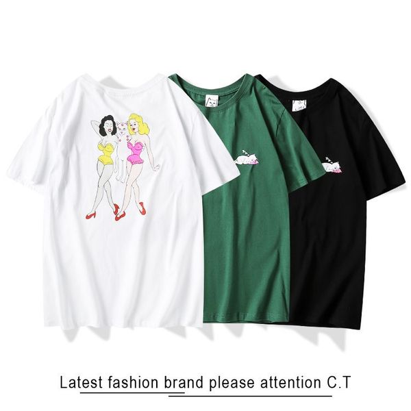 

20ss / ripndip мужская роскошь тенниски конструктора selling женщин летние рубашки высокого качества пара футболки вышивка печать хлопок раз, White;black