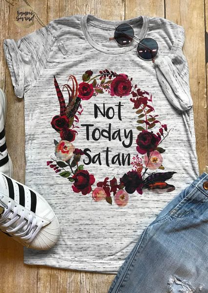 

plus size women t-shirt short sleeve not today satan floral t-shirt summer casual female t shirt gray ladies tee 3xl, White
