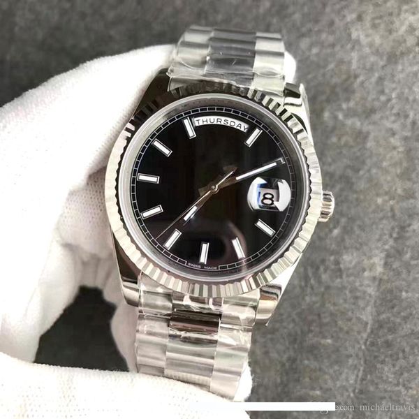 

2019 new president mens watch sweep automatic movement mechanical daydate silver stainess sapphire black face solid clasp men watches, Slivery;brown