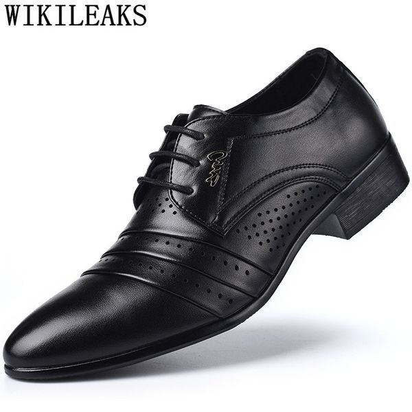 

hollow outs breathable men formal shoes pointed toe leather oxford shoes for men dress business sandles sapatos italianos, Black