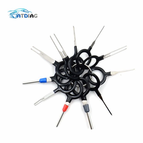 

11pcs auto car plug circuit board wire harness terminal extraction pick connector crimp pin back needle remove tool set