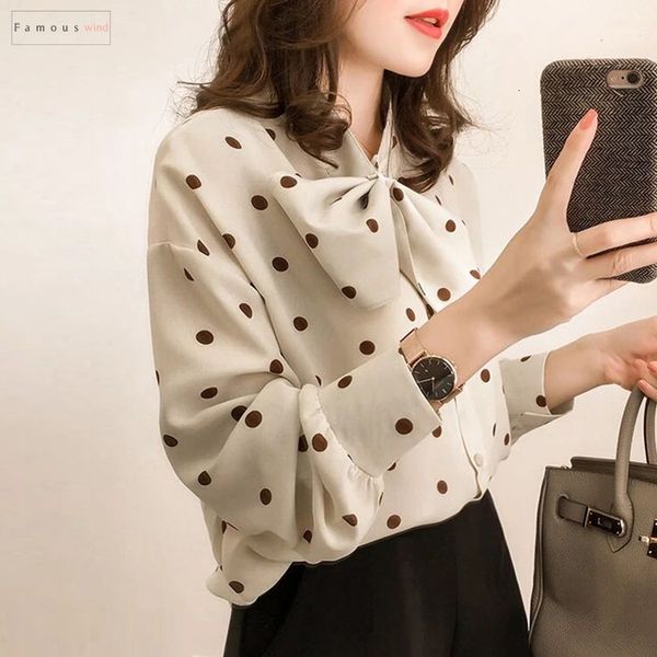 

для женщин топы и блузки с длинным рукавом женская мода шифон блузка рубашка dot печати плюс размер рубашки аппликация feminina 40, White