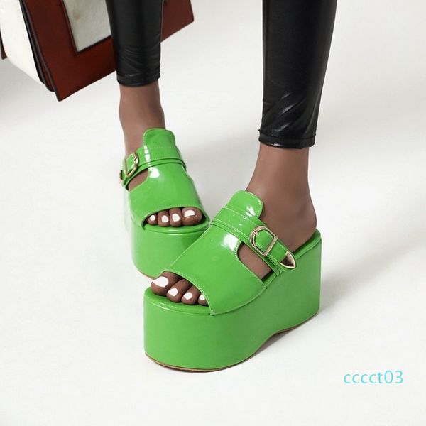 

женская обувь толстые bottom клин пряжка высокая платформа slide sandals супер высокий каблук мулов лето скольжения на черном зеленый сандал, Black