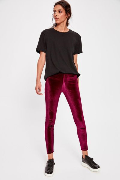 

trendyol mürdüm velvet knitted leggings twoaw20ta0004, Black;white