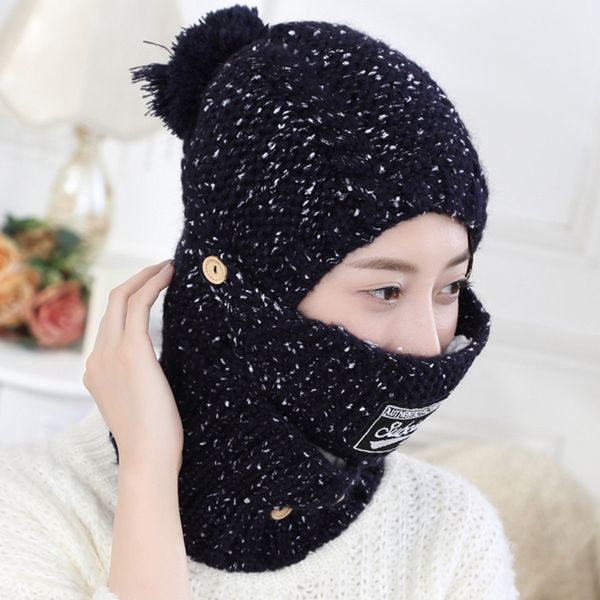 

new women balaclava knitted winter hats for female thick mask skullies beanies warm caps for girls ladies snow cap & scarf, Blue;gray