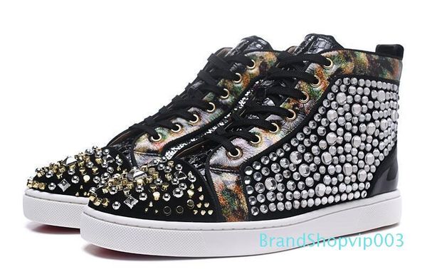 

spikes high red bottom pik studded sneakers shoes womens men luxury designer flat casual red sole autumn winter casualc20, Black