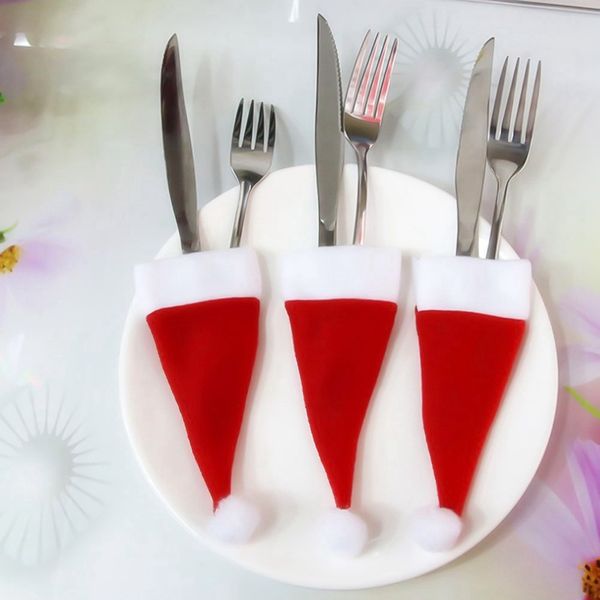 

new 10pcs christmas caps cutlery holder fork spoon pocket christmas decor bag