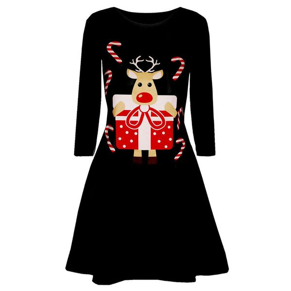 

autumn dress women vintage floral print christmas dress long sleeve o neck black dresses casual korean clothes 2019 dames jurken, Black;gray