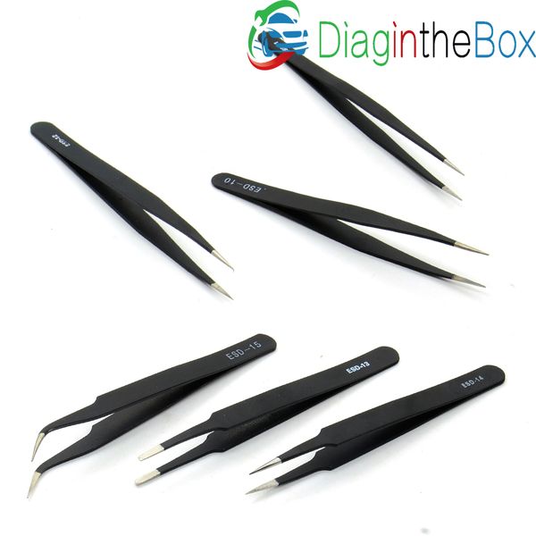 

tweezer set flat head precision electronic components stainless steel anti-static tweezers maintenance repair tool kits 6pcs/lot