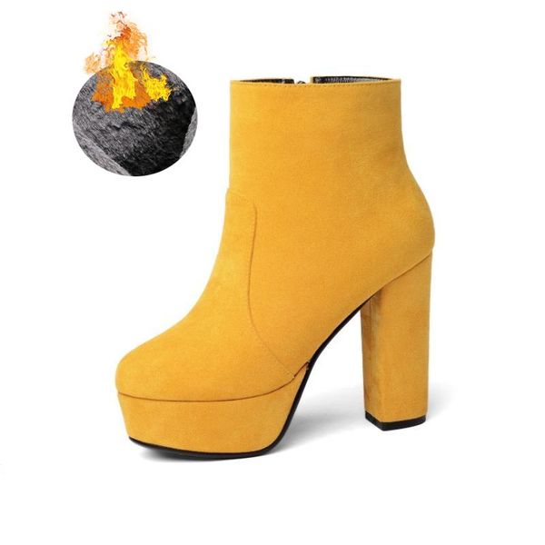 

fujin short boots suede large size thick high heel waterproof platform fashion pointed toe breathable causal single boots women, Black