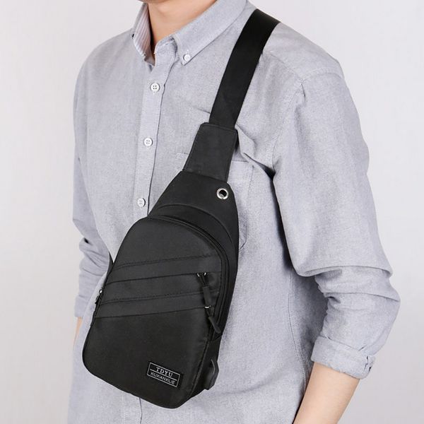 

men's fashion new crossbody outdoor travel shoulder bags 2020 waterproof chest bags with headphone hole and usb charging port