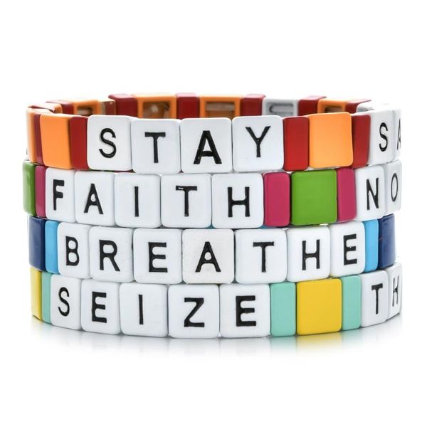 

new boho diy name letter friendship bracelet tile beads bracelets for women men pulseras mujer moda 2020 jewelry armband heart, Golden;silver