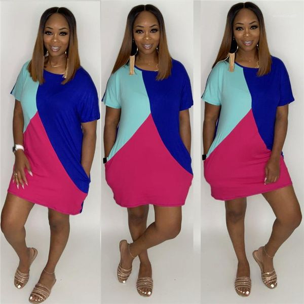 

designer crew neck female dresses casual loose panelled ladies clothing summer contrast color women dresses fashion, Black;gray