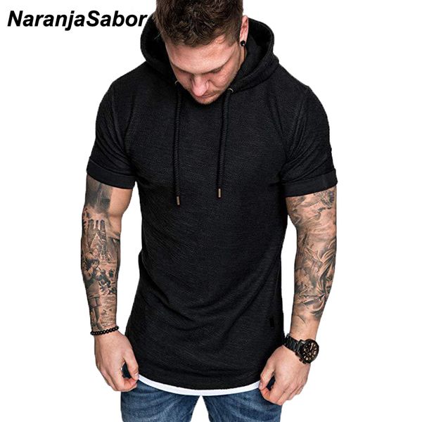 

naranjasabor spring summer mens casual tee fashion solid color men's hooded t-shirt men cool comfort sport shirts 3xl n498, White;black