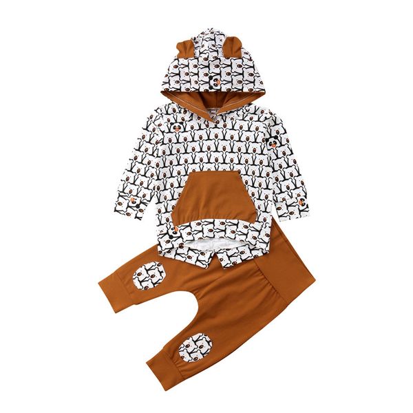 

newborn baby boy girl bear print pocket hooded sweatshirt trousers pants casual outfit 2pcs clothes set 0-24m, Pink;blue