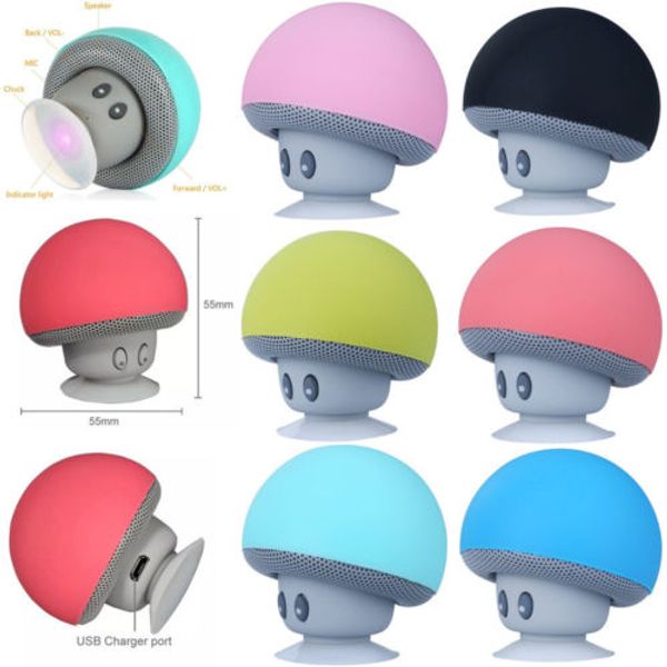 

mini mushroom wireless bluetooth speaker cute cartoon sucktion cap audio player outdoor portable stereo bass loudspeaker with mic