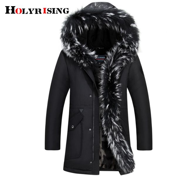 

holyrising raccoon fur men down coat winter warm big fur doudoune homme 90% duck down jacket warm winte fit -30 degrees 18643-5, Black