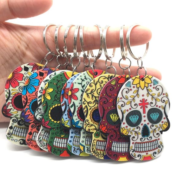 

sugar skull keychains calavera sugary-sweet whimsical skull key chain keyrings relief keychain custom skeleton key ring keytag, Silver