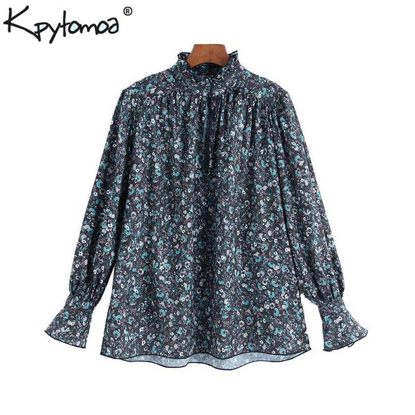 

vintage elegant floral print loose blouses women 2019 fashion ruffled collar long sleeve ladies shirts blusas mujer chic, White