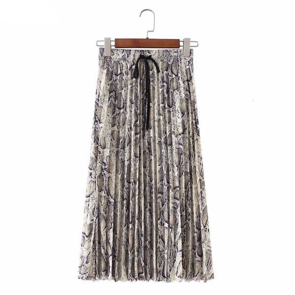 

designer women skirts women stylish polyester snake print faldas mujer drawstring tie elastic waist ladies mid calf skirts ba108, Black