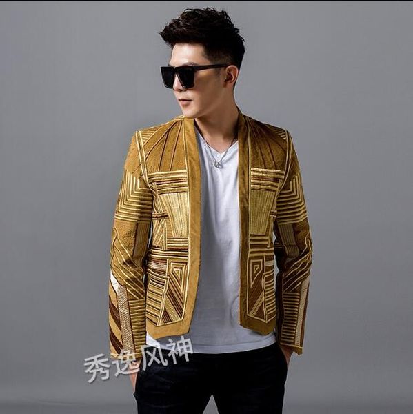 

2019 spring and autumn men's new fashion trend suit dj singer nightclub slim casual jacket suit costume, White;black