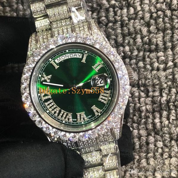 

full diamond watch iced out watch eta 2836 automatic 41mm mens hip-hop waterproof 316 stainless steel set big diamond 8 color, Bronze;slivery