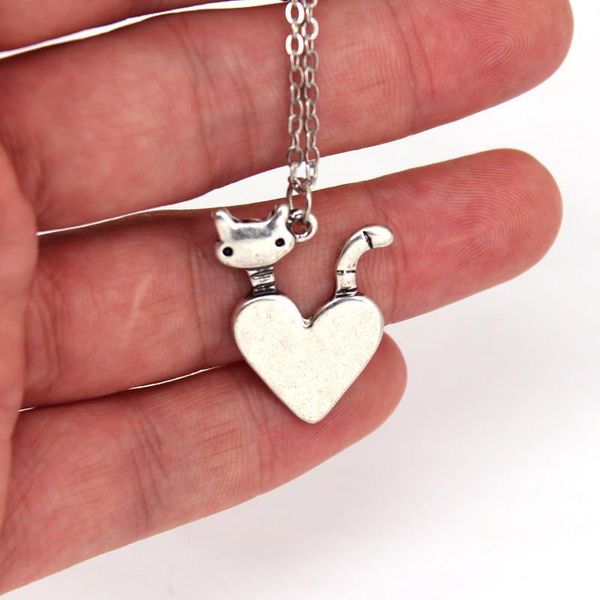 

hzew heart ancient silver kitten pendant necklaces cat necklace