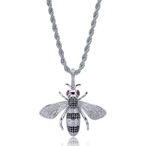

горячие продажи хип-хоп ювелирные изделия пасьянс имитация алмаза bling ожерелье дизайнер bee с веревку цепи для мужчин и женщин, Silver