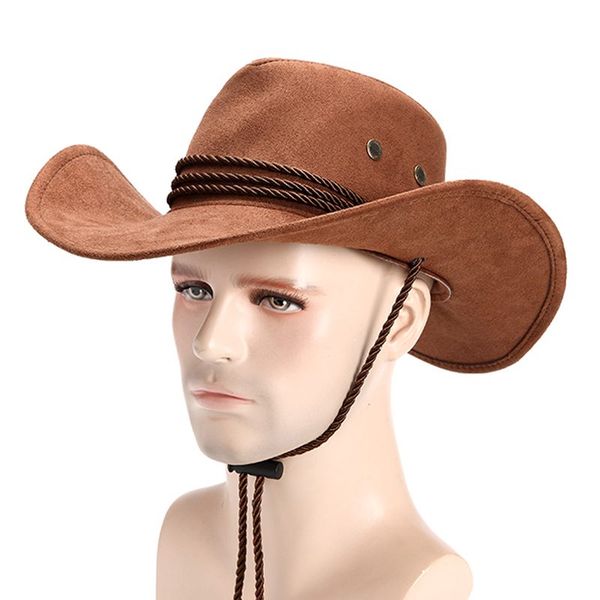 

women men western cowboy hat riding cap accessory fashion wide brim jazz cap faux leather adjustable sun hat mujer chapeu