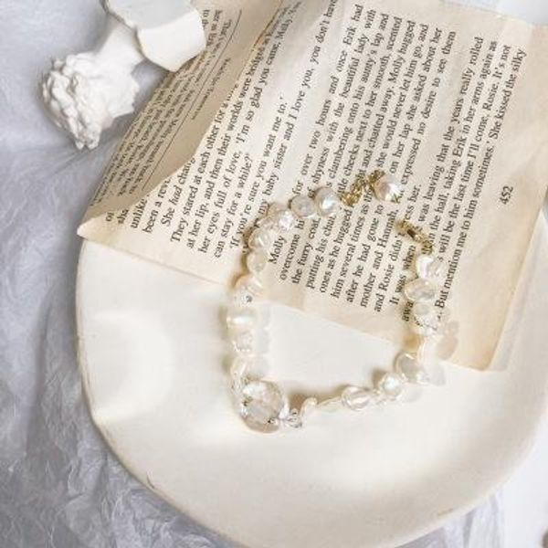 

handmade оригинальный дизайн природных кристаллов белого барочная перла браслет для девушки женщин любовников обручальное день рождения, Black