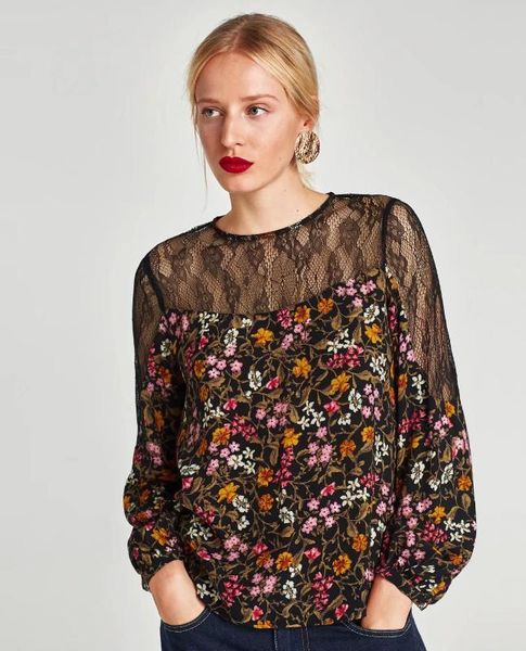

lace floral shirt 1032, White