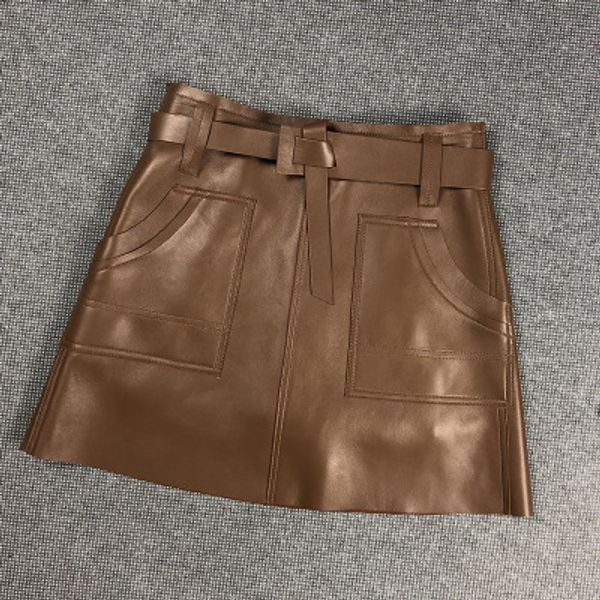 

2020 women spring genuine real sheep leather skirt e18, Black