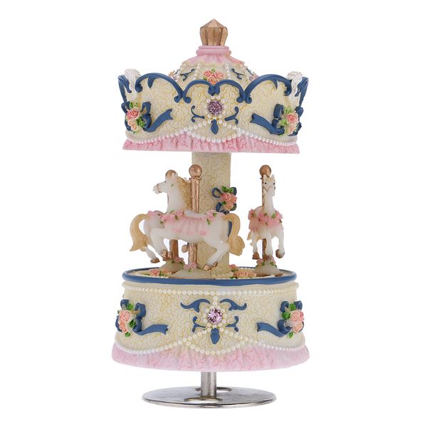 

laxury music box windup 3-horse carousel music box artware/gift melody castle in the sky pink/purple/blue/gold shade for opt