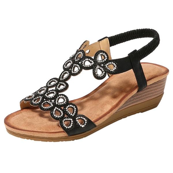 

sagace women ladies crystal casual wedges elastic band bohemian beach outsid ladies crystal shoes 2019, Black