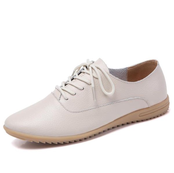 

women's shoes leather flats ladies soft bottom non-slip lace-up casual shoes, Black