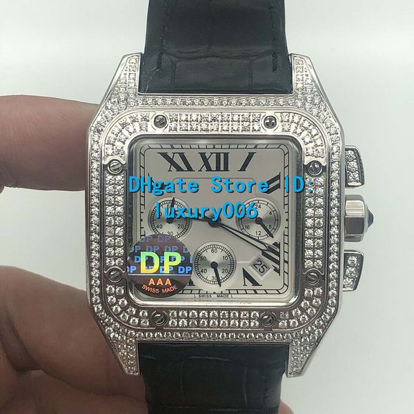 

selling men watch diamond iced watch sellin diamond watch automatic movement mechanical silver case men's sports original clasp wristwa, Slivery;brown