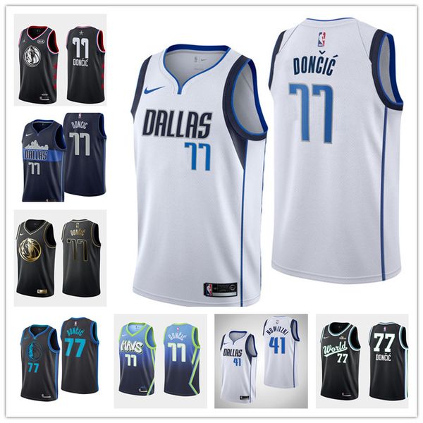 

2020 men's womens youth dallas mavericks 41 dirk nowitzki 77 luka doncic blue black throwback basketball nba jersey