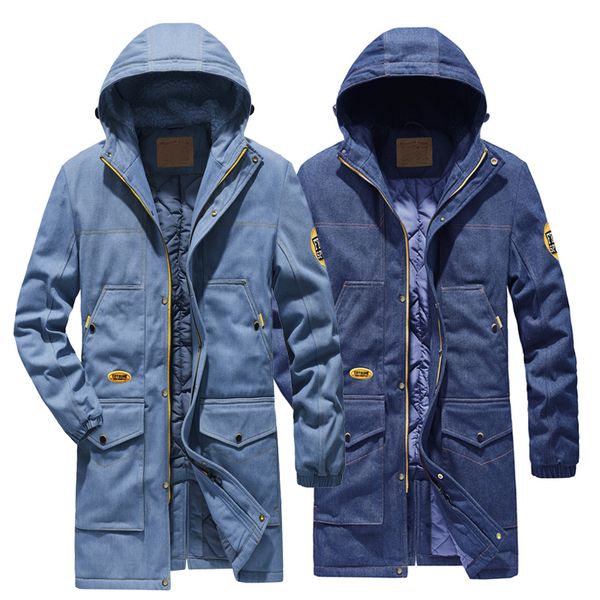 

2019 new long parka man coat thicken winter jacket for men fashion brand denim jacket men's jeans plus size 4xl, Black