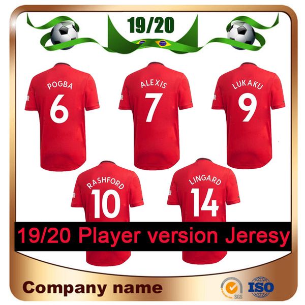 

19/20 player version united #6 pogba soccer jersey 2018 home rde #7 alexis #10 rashford soccer shirt lukaku lingard matic football uniform, Black;yellow