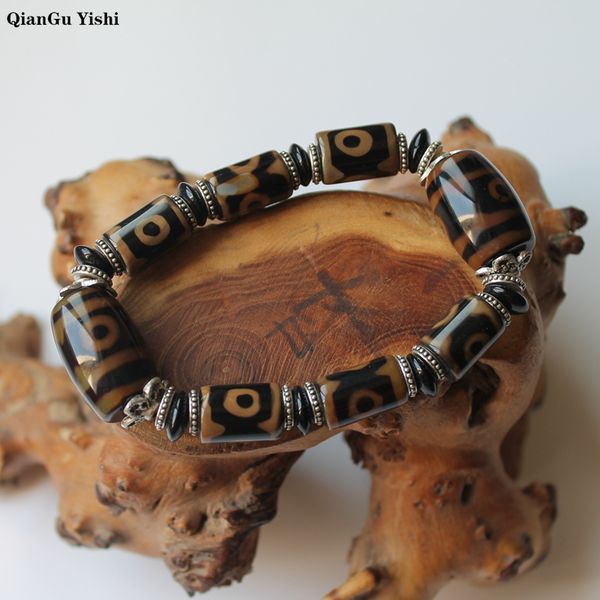 

natural tibetan dzi agates bracelets vintage beaded jewelry three eyed agates bracelets, Golden;silver