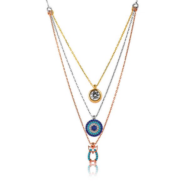 

925 sterling silver three chain owl luck necklace