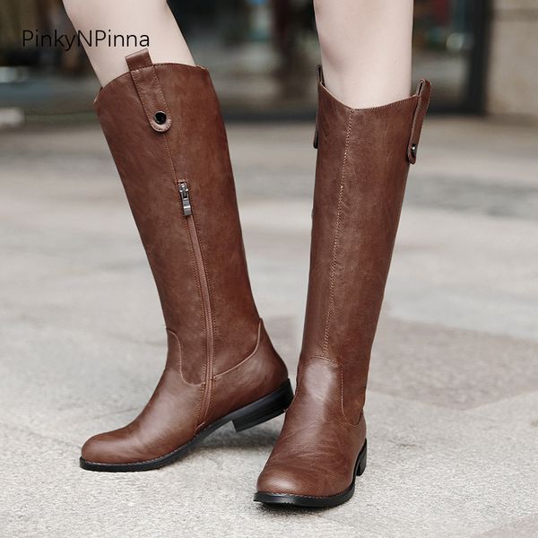 

women knee high boots winter long boots vintage western style fashion bohemina style ourdoor wild knight riding punk shoes plus size, Black