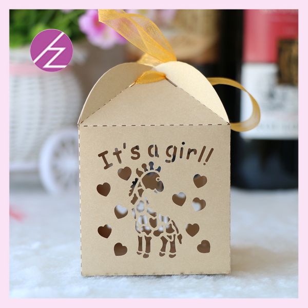 

100pcs /lot cute giraffe personal custom wedding favor holders chocolate boxes with ribbon using to marriage birthday party ceremony