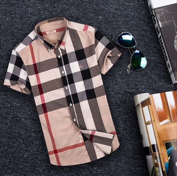

New fa hion print men 039 lim fit dre plaid tripe hirt medu a ummer men bu ine hort leeve ca ual hirt top 1255