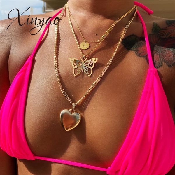 

8 styles summer bohemian multilayer gold necklace crystal cross/heart/jesus/butterfly/sequin pendant religious jewelry, Silver