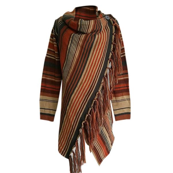 

горячие негабаритные вязаные свитера с открытым швом мода полосатый женский повседневный свитер женщины плащ свитер нерегулярный подол пулов, Black