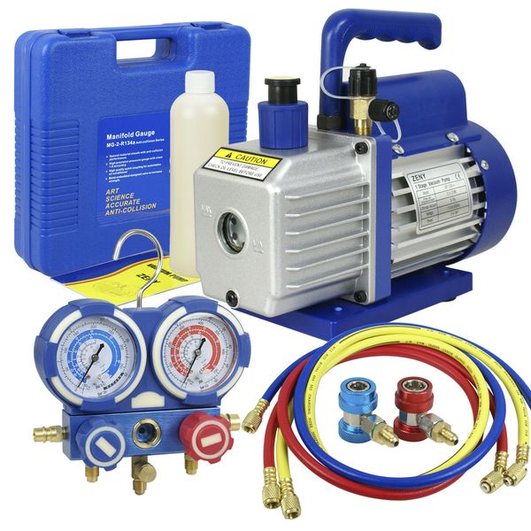 

3,5cfm 1/4hp air vacuum pump hvac refrigeration ac manifold gauge set r134a kit