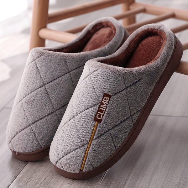 

solid men warm plush slippers home flat with non-slip men slippers Â casual sneakers for man floor warm furry slipper chaussure, Black